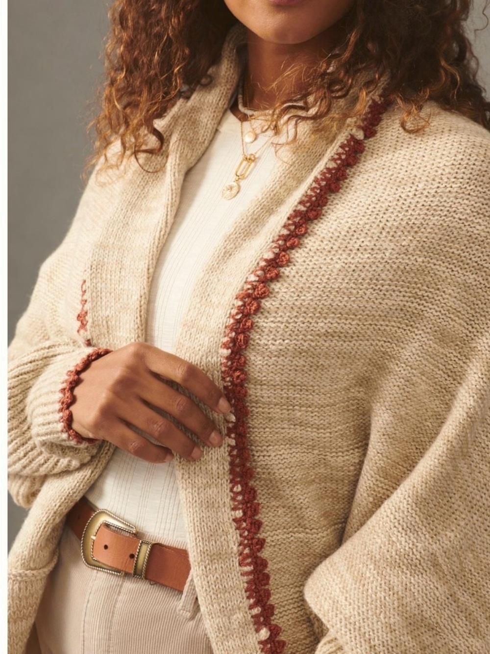 Anthropologie Cream Knit Poncho with Red Fox Appliqué - Picture 6 of 8